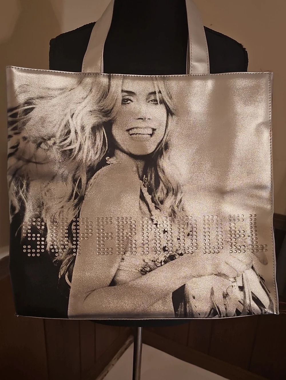 Victoria’s Secret Silver Metallic Rhinestone Logo Tote Bag NWOT